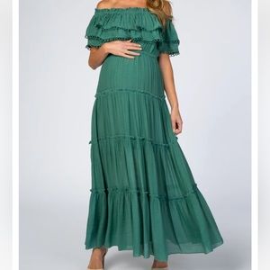 Pink Blush size medium green eyelet maxi maternity dress